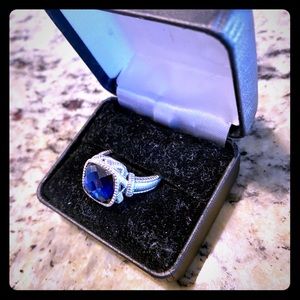 Judith Ripka Sz 7 Blue Corundum Cushion Ring w Tag